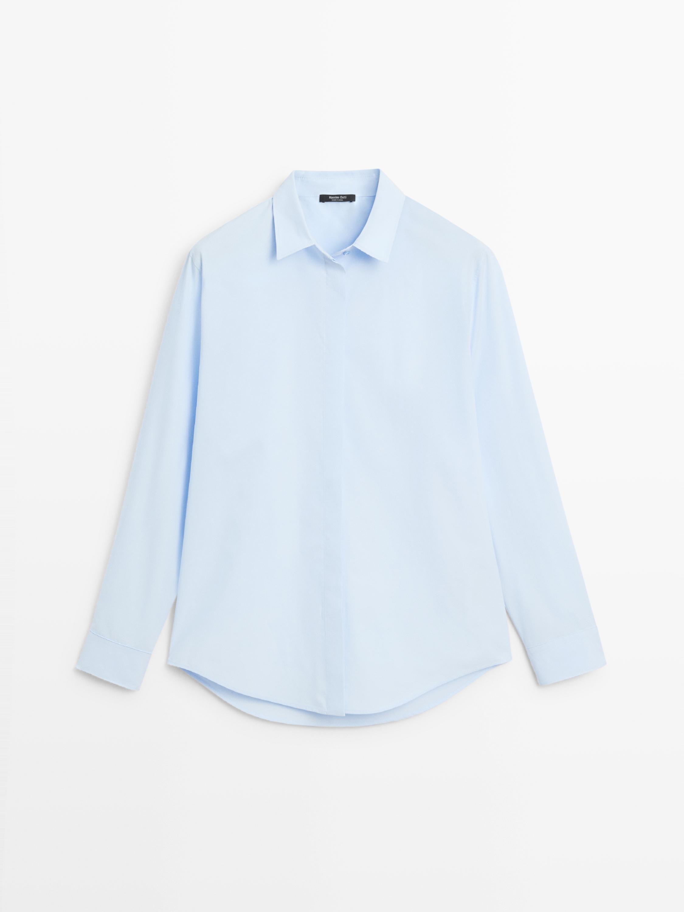 Poplin shirt with hidden buttons